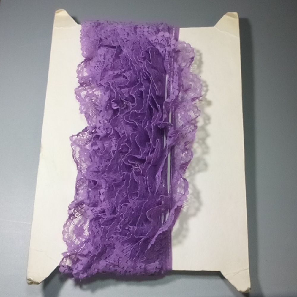 VTG 7yd+ Lace 1.25" Ruffle Lilac Lavender Trim Flower Detail - Picture 5 of 7
